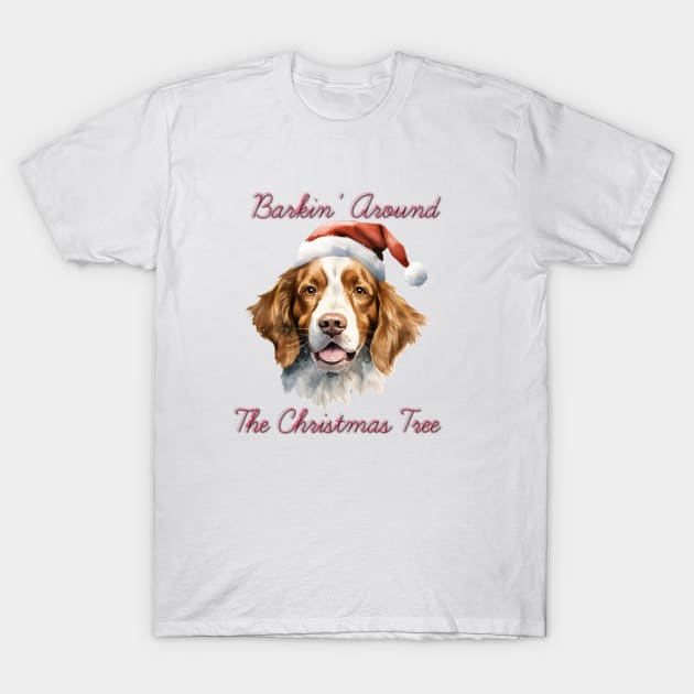 Christmas Brittany Spaniel Dog in Santa Hat T-Shirt by Pawsitive Curios